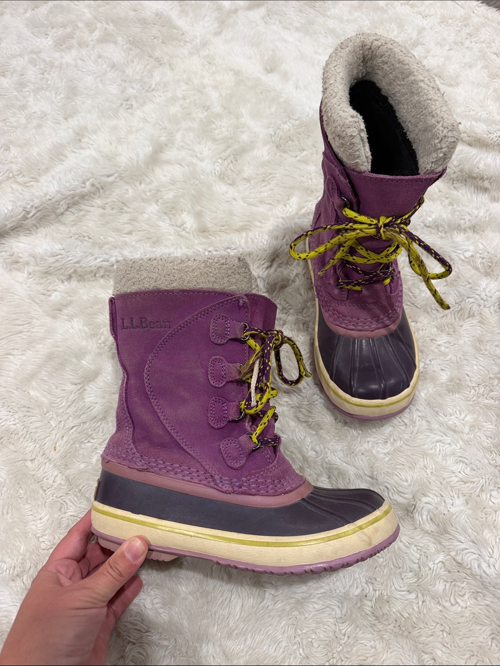 L.L. Bean Purple Kids Snow Boots with Yellow Accent Laces Kids Girls Size 1